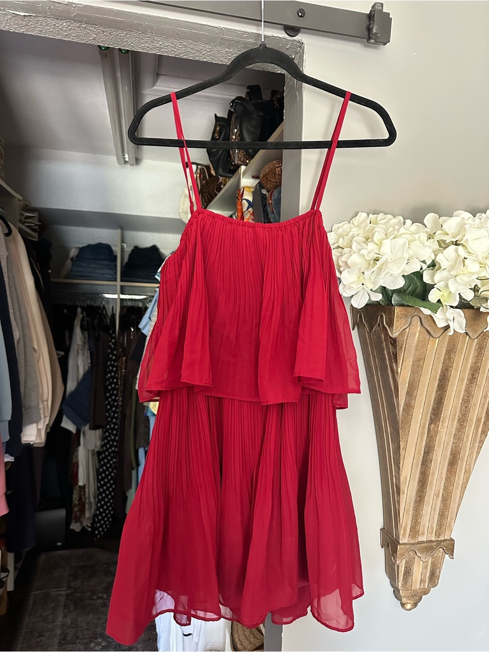 Red Tiered Spaghetti Strap Romper